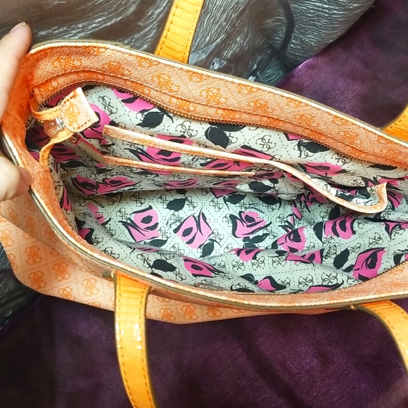 Guess Hewitt Orange Multi Signature Handbag Purse - Picture 7 of 10